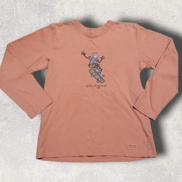 LIFE IS GOOD BOY'S ORANGE SKATEBOARD LONG-SLEEVE T-SHIRT, SIZE LARGE - Picture 1 of 7